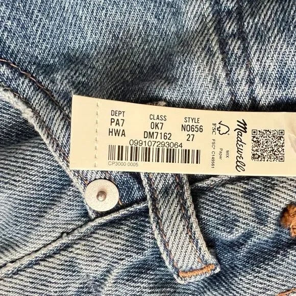 NWT Madewell Low-Slung Straight Jeans Size 27 N0656 Light Wash Patch Pockets - Picture 5 of 12